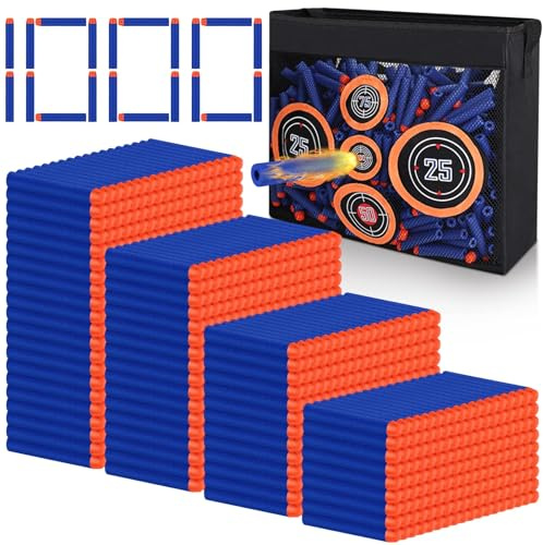 1000 dardi Dart in schiuma, caricamenti di ricambio compatibili con N-Strike Elite Series Blasters, accessori Dart con Shooting Practice Target Toy Storage Mesh Bag