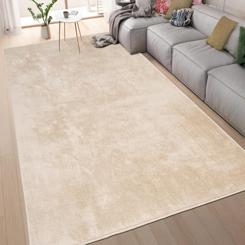 homeart Area Rugs – Soft, Short Pile Monochrome Carpets - Anti-Slip Backing, Machine Washable, Modern Fluffy Rugs for Living Room, Bedroom, Kitchen, Enterance - Beige, 80x150 cm