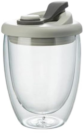 Tasse thermique avec isolation, tasse à thé en verre avec isolation transparente, tasse à bière avec isolation de 350 ml | Tasse à café de voyage avec couvercle pour café, thé, jus, lait, café au lait