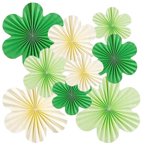 9 Stück Papier Fächer Dekoration, Papierblumen zum Aufhängen Rosa Beige Orange Blumen Papier Set für Hochzeit Geburtstag Baby Shower Tischdeko Backdrop Garland Party Deko (grün beige)
