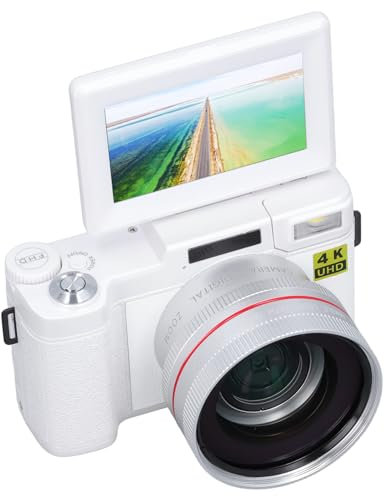 48 MP 4K Digitalkamera Ansiktsavkänning Autofokus Anti Shake Vlogging-kamera med 32G-kort 3-tums 0,45X Vidvinkelmakroobjektiv 180 Graders Vändskärm Kompaktkamera för Resor (Vit)