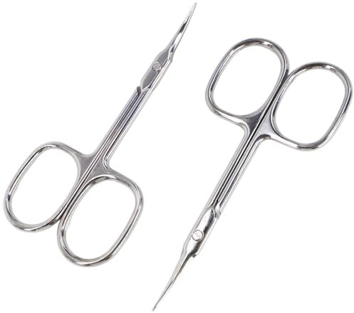 2 PCS Professional Cuticle Scissors, Eyebrow Scissors, Curved Blade Stainless Steel Manicure Pedicure Beauty Grooming for Nails, Petit Ciseaux De Précision Pour Ciseaux Ongles, Sourcils