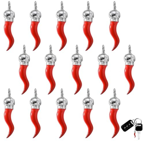 Set di 15 Ciondolo Portafortuna Corno Rosso, Charm Scaramantico, perfetti per la Festa della Mamma, compleanni, San Valentino e anniversari.
