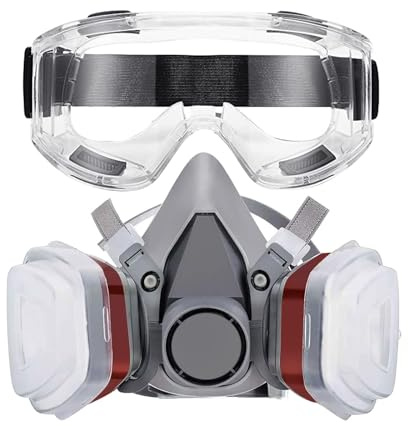 Prassia Mascarilla de Gas Semimascarilla Reutilizable con Gafas de Seguridad, Productos Químicos, Vapor Orgánico Y Otros Equipos De Protección De Trabajo Adecuados Para Varios Entornos De Trabajo
