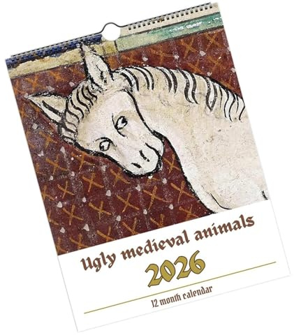 Calendario de pared medieval de animales 2026, planificador académico de encuadernación de doble bobina, 12 meses de enero a diciembre para planificar arte medieval