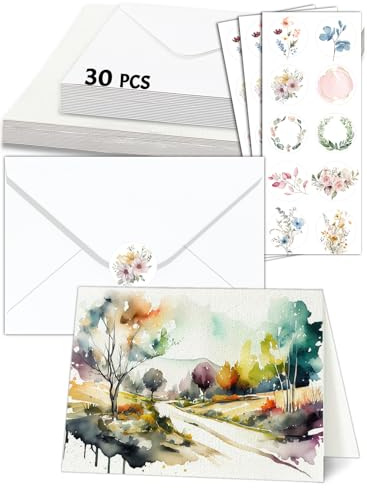 30 Sets Blank Cards and Envelopes, 4 x 6” Postcard Watercolour Paper 300GSM | Foldable Watercolor Card Craft Paper Pad for Art Drawing, Painting, Sketching, Greeting Cards, Birthday, Wedding Invitation