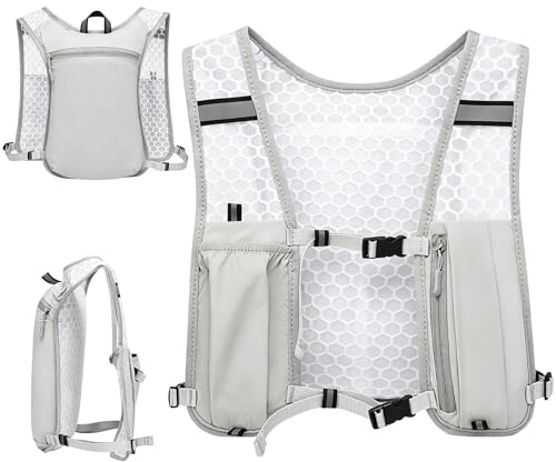 Gilet Running Femme et Homme, Gilet de Course Léger et Respirant avec Bandes Réfléchissantes, Sac Trail Running à Bretelles de Poitrine Réglables, pour Marathon, Trail, Randonnée et Plein Air