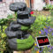 GARTENBRUNNEN BRUNNEN 230V Hybrid Solarbetrieb BRUNNEN ZIERBRUNNEN VOGELBAD Wasserfall GARTENLEUCHTE TEICHPUMPE - SPRINGBRUNNEN WASSERSPIEL für Garten, Gartenteich
