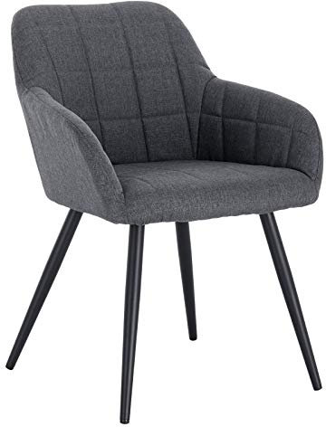 WOLTU Esszimmerstühle 1er Set, für Küche, Wohnzimmer, Schlafzimmer, Küchenstühle mit Armlehnen Metallbeinen, gepolsterte Sitzfäche aus Leinen, bis 150 kg belastbar, Dunkelgrau