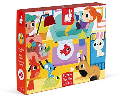 Janod - Puzzle Tactile Enfant Les Animaux Domestique 20 Piècesdont 7 Texturées - Jeu Educatif et Sensoriel - Toucher, Motricité Fine et Concentration - Dès 2 Ans, J02686