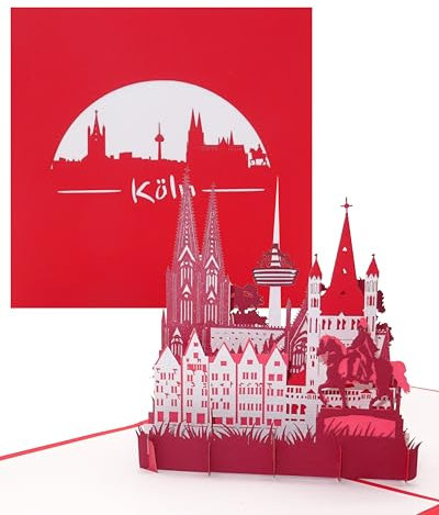Pop-Up Karte Köln – Skyline mit Kölner Dom“ 3D Karte mit Umschlag, Grußkarte, Geburtstagskarte, Einladung und Reisegutschein