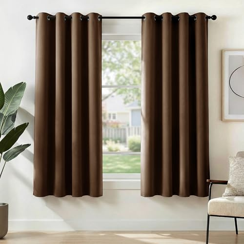 Deconovo Window Treatment Super Soft Blackout Curtains Thermal Insulated Eyelet Curtains for Bedroom Dark Mocha 46x63 Inch 2 Panels