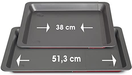 Guardini, Teglia rettangolare estensibile 33x38/51 cm, Acciaio con rivestimento antiaderente, Rosso e Grigio, Made in Italy, Linea Rossana