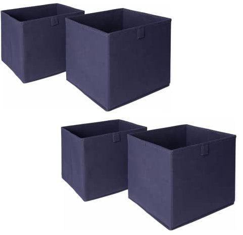 OHS Set of 4 Fabric Storage Boxes Home Organiser Toys Clothing Bathroom Pop Up Collapsible Foldable Cube Box, Navy Blue