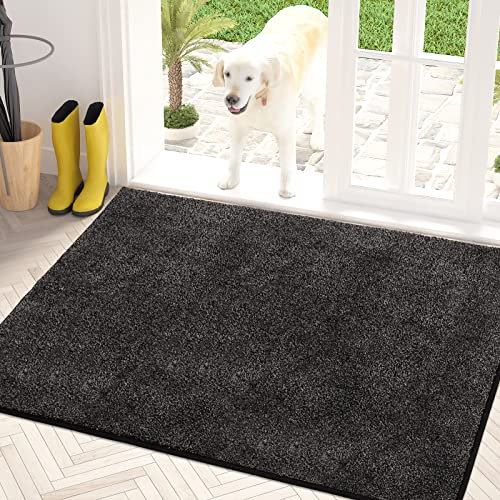 PURRUGS Dirt Trapping Door Mat 80 x 120 cm, Non-Slip Machine Washable Entryway Rug, Dog Door Mat, Super Absorbent Entry Rug for Front Door, Back Door, Muddy Shoes and Paws, Charcoal