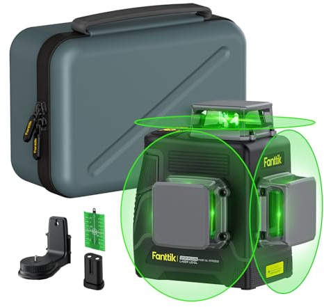 Fanttik D12 PLUS Livella Laser Autolivellante 3×360°, Linea Croce Verde di Precisione 3D, Batteria Rimovibile da 5200 mAh, Staffa Magnetica, Custodia da Trasporto, per Costruire e Appendere Quadri