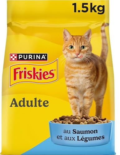 FRISKIES | Chat | Croquettes complètes pour Chats Adultes | Au Saumon et aux Légumes | Aliment Complet Riche en Vitamines et Minéraux | Sac | 1,5 KG