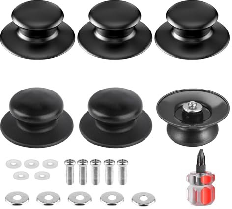 Cerioll 6 Stück Universal Topfdeckelgriffknauf, Hitzebeständig, Silikon Topfdeckel Ersatzknopf, Schwarz, Bakelit, Schraubdeckel, Rund, Deckelgriffknauf