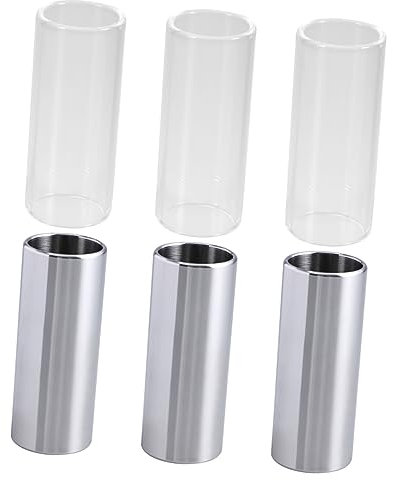 BESTonZON Lot De 6 Slides De Guitare Transparents En Verre Et Argentés En Acier Inoxydable Slide De Guitare Standard à Goulot D'étranglement Moyen Accessoires Pour Électrique Et Acoustique