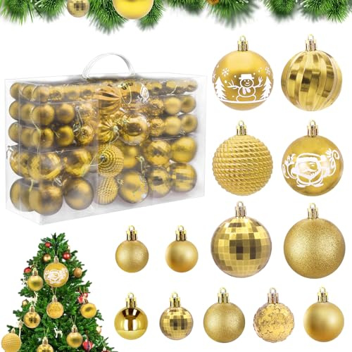HOVIBU Palline di Natale Dorate - Set di 100 Addobbi Natalizi per Albero - Lucide, Glitterate e Riutilizzabili - Decorazioni Natalizie di Alta Qualità