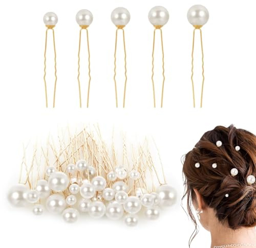 JJiaoLinin épingles à Cheveux en Perles, 36pcs Barrettes de Mariage en Perles, épingles à Cheveux en Forme de U, pour fête de Bal, Mariage, Vie Quotidienne, Mariée, Filles, Femmes(Or)