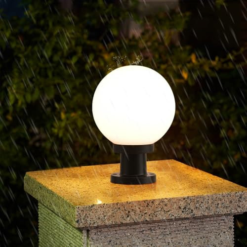 Feux De Clôture Lampadaire Sur Pied Poteaux Lumineux Pour Lextérieur Couvercle Dampoule Globe Couvertures De Lumière De Ventilateur De Plafond Fixation Opaque Plastique E27 Boule Ronde Pilier (20cm)