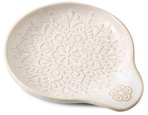 Howise Farmhouse Ceramic Spoon Rests Holder for Kitchen Counter Stove Top (White-A2)
