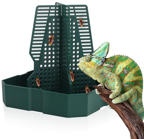 Chameleon Feeding Bearded Dragon Bug Bowl Reptile Feeder Box with Column for Insects to Climb for Feeding Chameleon Gecko Lizard Frog (M)