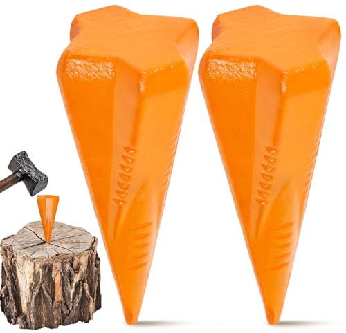 Otoolling 2 Pcs 4 Lbs Wood Splitting Wedges Manual Log Splitter Wedge 4-Direction Diamond Design Forged Steel Tool for Easy Wood Splitting Splits Firewood into 4 Pieces Less Effort (Orange)