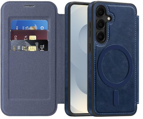 QIWEIQING Magnetiskt fodral för Samsung Galaxy S23 Plus med kreditkortshållare RFID-blockerande slagtålig, reptåligt transparent baksidesskal för Samsung S23 Plus, blå LDX