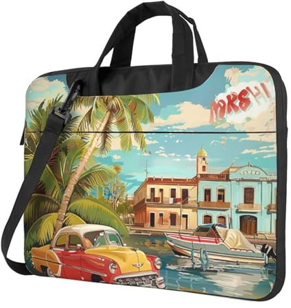 AQRJLPO Sac pour ordinateur portable imprimé île de Cuba pour homme et femme, housse antichoc pour ordinateur portable, pour affaires, voyage, bureau, école, Noir , 14 inch