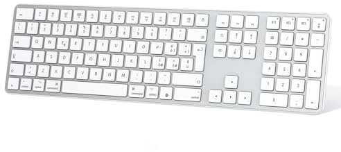 OMOTON Tastiera Bluetooth Wireless per Apple MacBook Pro/Air, iMac, iMac Pro, Mac mini, Italiano Layout QWERTY Tastiera Ricaricabile con Numerico, Multi-Dispositivo, Design Ergonomico, Bianco