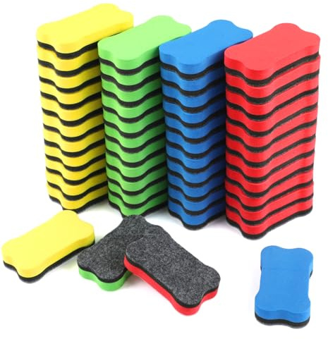 48 Pcs Magnetic Whiteboard Erasers, Bone-Shaped Whiteboard Rubber | With Felt Pad, Colorful White Board Eraser Set, for Classroom, Office,Home Use