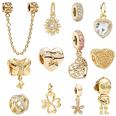 MLPKOI Charms Anhänger für Armbänder, Charms für Armbänder für Frauen mit Europäischen Armbändern und Halskette Perfektes Schmuckgeschenk für Frauen, Ideal für Weihnachten (Gold)