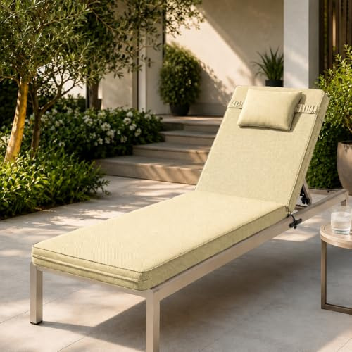 MANEMI Cojín para Tumbona 190x57x8cm cm, Acolchado con Espuma, Desenfundable con Cremallera, Funda de Poliéster Resistente, con Cintas de Sujeción, Ideal para Jardín, Terraza y Piscina