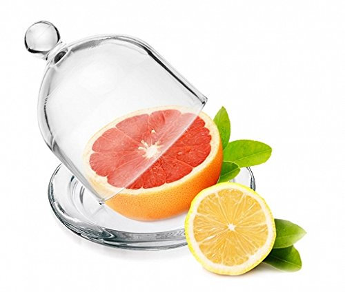 Sendez Glashaube 12,5cm Glasglocke mit Teller Zitronenglocke Glasdom Muffinglocke Klar