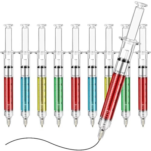 MINGZE bolígrafos de bola falsos de la jeringuilla de la aguja, escribe en tinta azul o negra, fuentes de escuela, premios y sorteo para los muchachos y las muchachas (10 piezas)