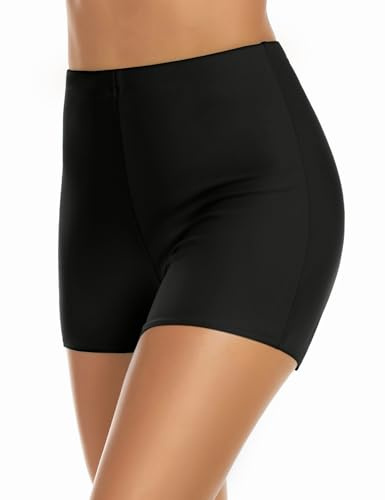 Lecieldusoir Women's Swim Shorts Tummy Control Bathing Suit Bottoms High Waist Swimwear Boyshort Swimming Board Shorts Black