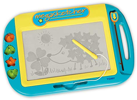 Megasketcher TOMY Motorised, magnetisk ritbräda, klotterbrädor för barn, stor skrivplatta med magiskt motoriserat radergummi, resespel för barn från 3 år och äldre, 45 x 30 cm