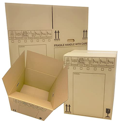 Cardboard Boxes Extra Large Storage Packing Removal Moving House Boxes | with Carry Handles and Room List 52cm x 52cm x 40cm (5)
