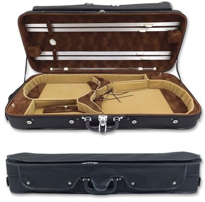 yinfente Oblong Wooden Double Full Size Violin Case Viola Case For 15-16.5inch With Adjustable Backstrap Four Bow Holders Thinck Padding
