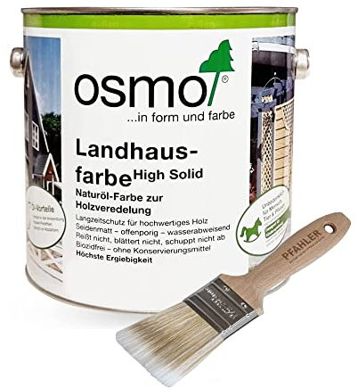 OSMO Landhausfarbe High Solid 2,5 L – Lichtgrau (2735) – Wetterbeständige & wasserabweisende Holzfarbe + GRATIS Flächenstreicher von Pfahler