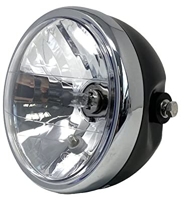 Alchemy Parts Motorrad-Scheinwerfer, 165 mm Durchmesser, universell passend für Retro-Café-Racer, Custom Street Bike, Project Roadster, Homologiertes E-Prüfzeichen (mattschwarz mit Chrom-Lünette)