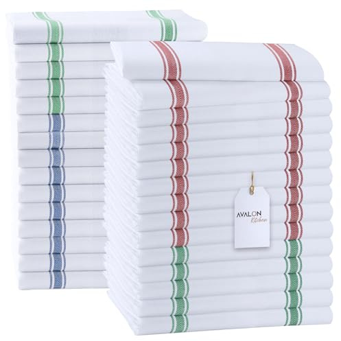 Avalon Kitchen Dish Towels Set (Value Pack of 30) Size 15x25 Inch, 100% Cotton Soft & Absorbent Kitchen Towels, Tea Towels, Reusable Cleaning Cloths for Household Cleaning (Multi)