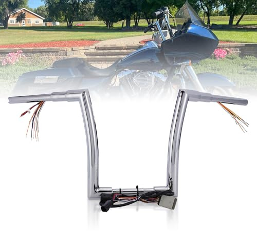 Tigersgate Pre-wired 12 Rise Road Glide Ape Hangers 1.5 Fat Handlebars for 2008-2013 Harley Road Glide（Chrome）