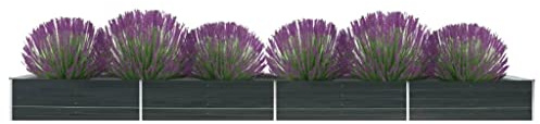 WIFESE Aiuola rialzata da giardino, in acciaio zincato, 600 x 80 x 45 cm, antracite, aiuola rialzata in metallo, per giardino, letto di erbe, fioriera, decorazione per ingresso, balcone, terrazza