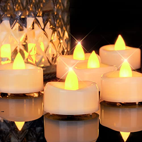 merrynights Fake Candles, 12Pack Timer Flameless Candle, LED Tea Lights Candles, Battery Operated Votives with 6 Hours Timer Auto for Halloween Christmas Wedding Decor-1.5'' D X 1.25'' H, Warm Yellow