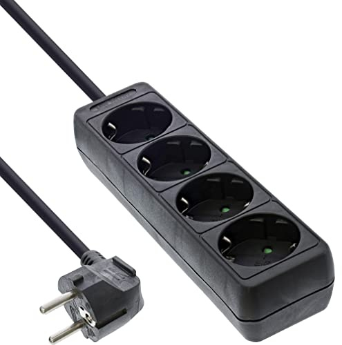 InLine® grenuttag, 4-vägs skyddskontakt 3 m, svart