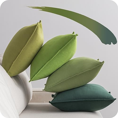 NOSTHEART Kissenbezug 50x50 grün 4er Set Samt Kissenbezüge Kissenhülle grün Farbverlauf Dekorative sofakissen dekokissen Bezug mit Verstecktem Reißverschluss für Sofa Wohnzimmer Balkon
