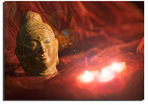 etc-shop LED Wandbild beleuchtet Leuchtbild Wanddekoration Buddha Kunstdruck mit Beleuchtung, Batterien, 3X LED Leuchtmittel, LxH 45x30 cm